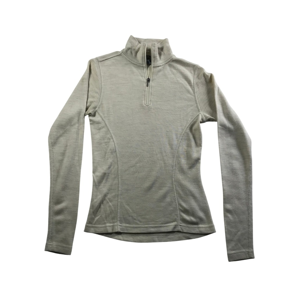 Smartwool Womens Small Merino Wool Base Layer Quarter Zip Pullover Oatmeal